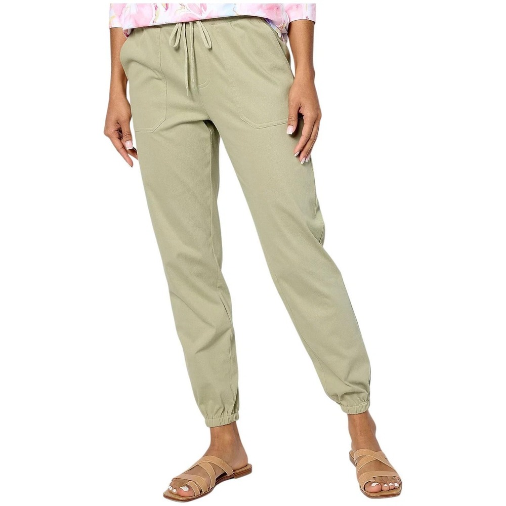Denim & Co. Women's Comfy Knit Air Straight Leg Cargo Jogger Soft Khaki,Medium